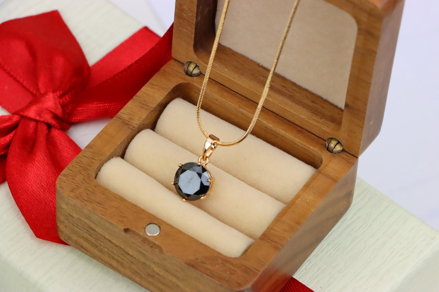 Round Black Stone Rose Gold Pendant with Classic Prong Setting, XPPT1261 (2126-7)