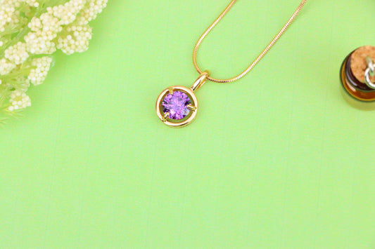 Round Purple Pendant with Gold Finish – Subtle Elegance for Daily Wear,XPPT1705 (2150-6)