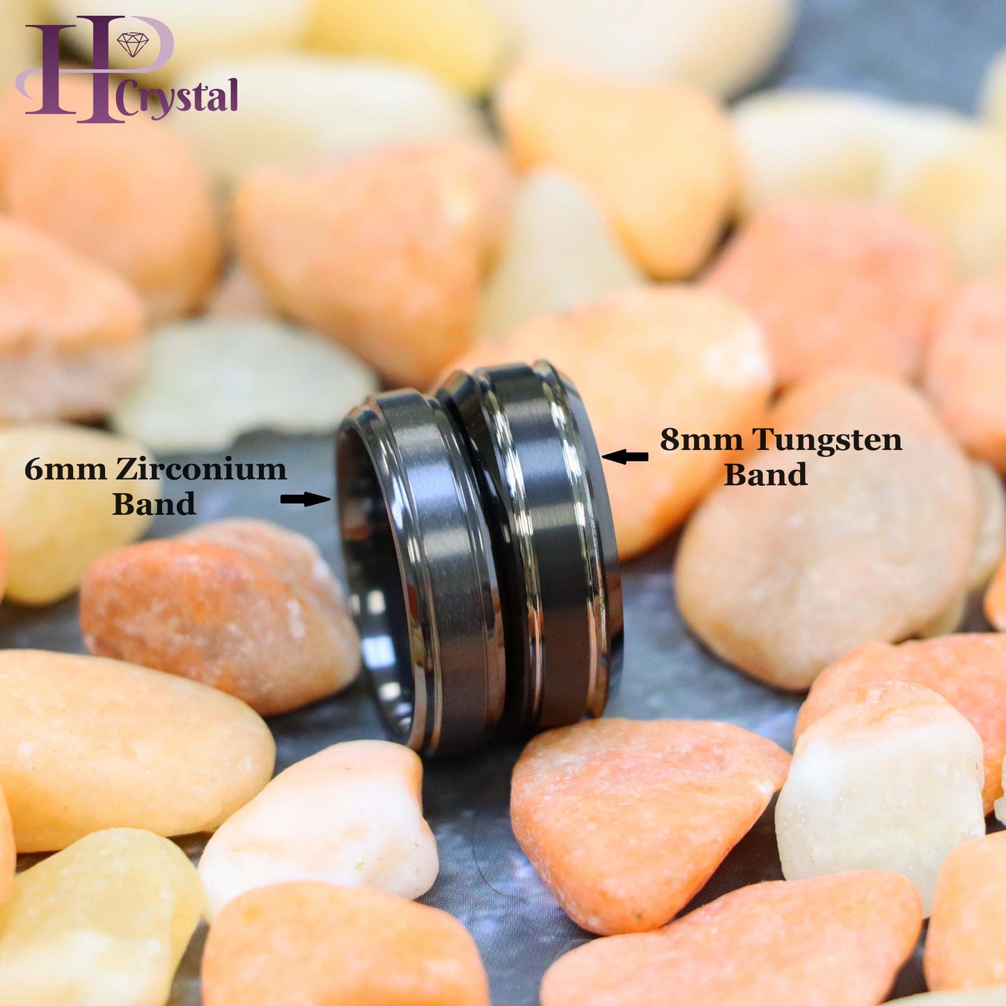 Two-tone Black IP Brushed Center & Stepped Edge Tungsten Ring Zirconium Natural Gun Metal Ring