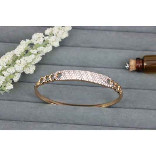 Rose Gold Chain Link Bangle with Sparkling Stone-Encrusted Plate, XPBL0556 (2056-6)