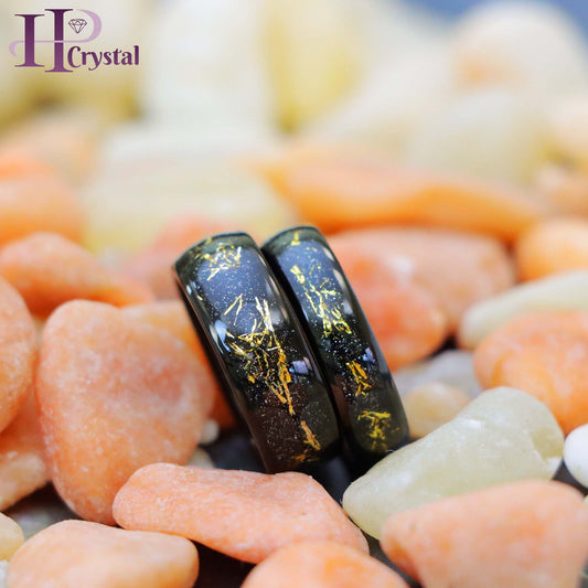 Black IP Plated with Imitation Yellow Meteorite Inlay Tungsten Ring