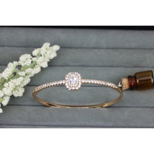 Rose Gold Bangle with Halo Cushion Cut Center and Stone Band, XPBL0558 (2056-8)
