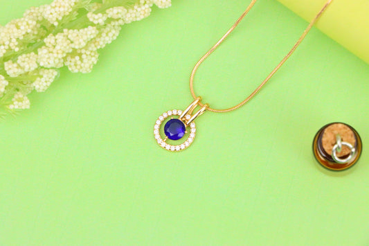Elegant Blue Center Stone Pendant with Sparkling Halo Frame Design, XPPT1708 (2150-7)
