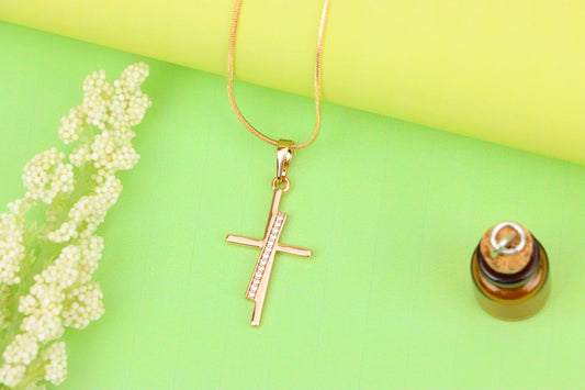 Elegant Rose Gold Cross Pendant with Embedded CZ Accents, XPPT1266 (2127-2)