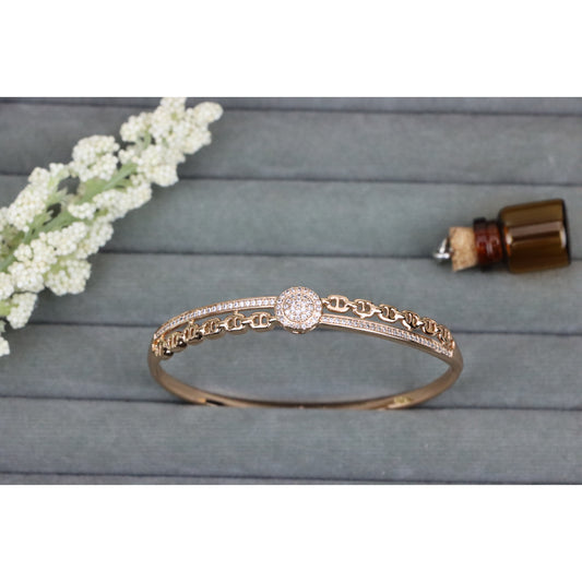 Rose Gold Bangle with Chain-Inspired Band and Round Stone Center, XPBL0560 (2056-10)