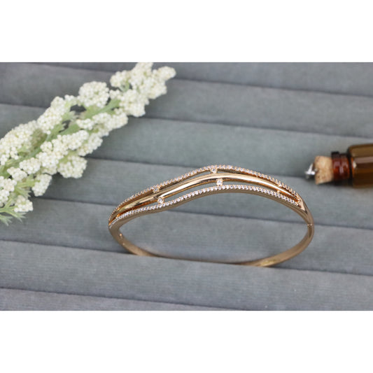Rose Gold Bangle with Wavy Dual-Layer Design and Subtle Stones, XPBL0561 (2057-1)