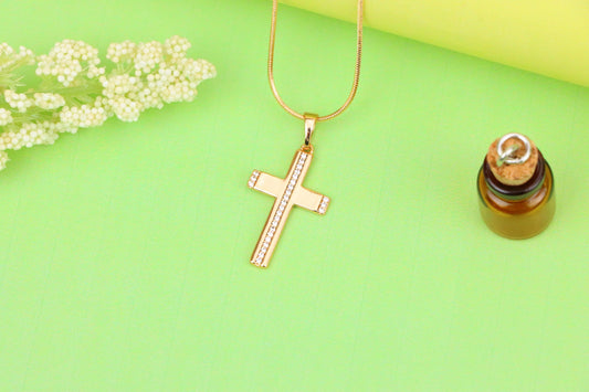 Elegant Rose Gold Cross Pendant with Crystal Inlay Design, XPPT1269 (2127-5)