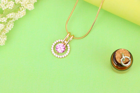 Sparkling Pink Halo Pendant with Gold Plated Brass Frame, XPPT1712 (2150-7)