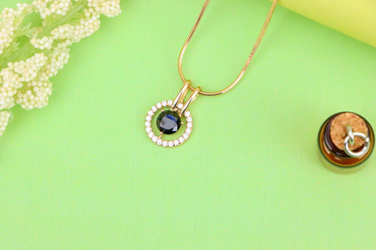 Elegant Black Round Pendant with Gold and Crystal Halo Design, XPPT1713 (2150-7)