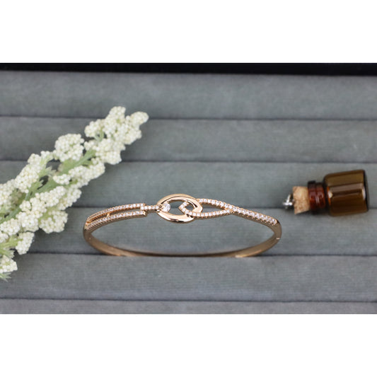 Rose Gold Bangle with Elegant Linked Center and Crystal Detailing, XPBL0565 (2057-5)