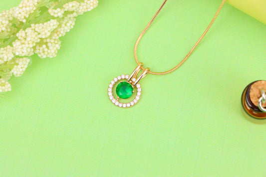 Round Green Pendant with Halo Stones in Gold Finish for Elegant Look, XPPT1714 (2150-7)