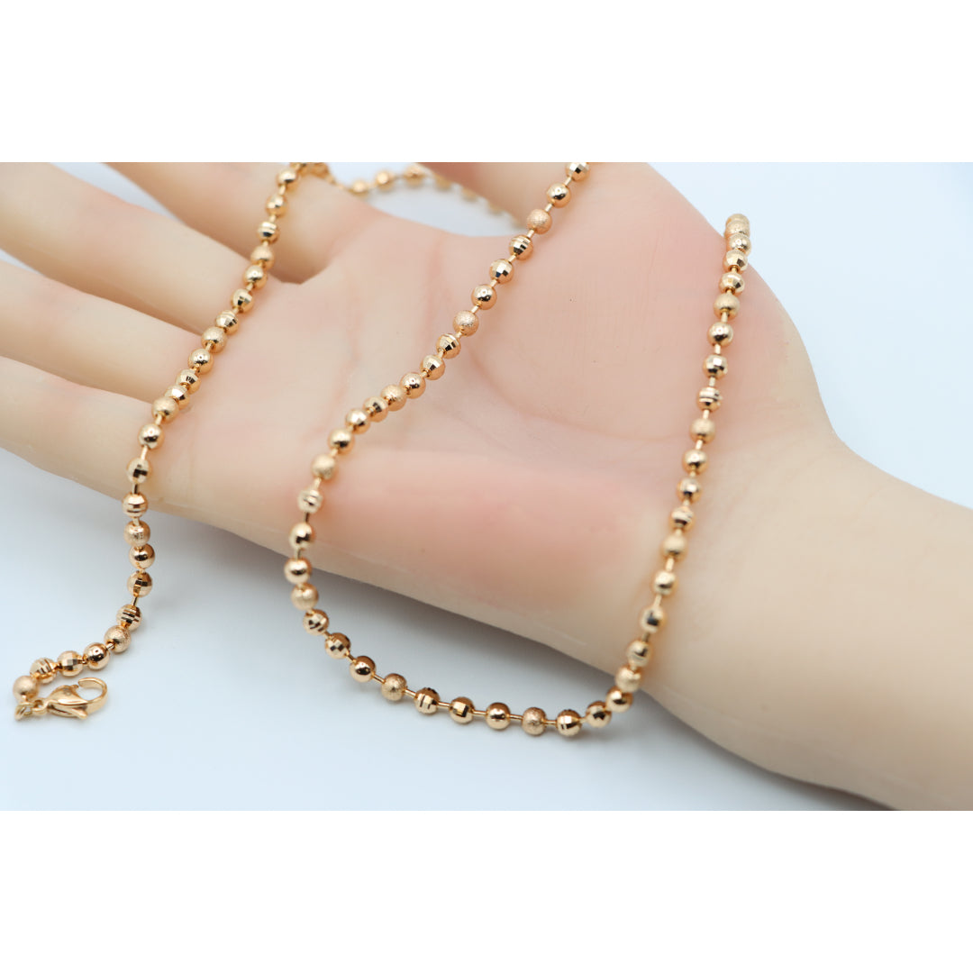 Textured Bead Rose Gold Necklace Shiny Ball Chain, XPNL0128 (2013-8)