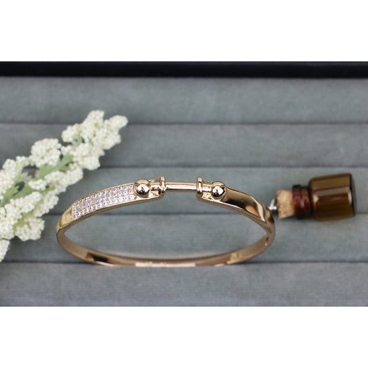 Rose Gold Bangle with Ball-End Design and Crystal Pavé Accent, XPBL0566 (2057-6)