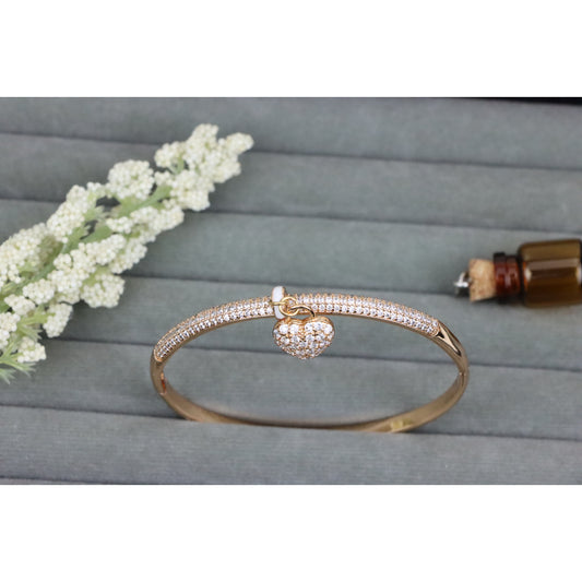 Rose Gold Bangle with Sparkling Heart Charm and Crystal Detailing, XPBL0567 (2057-7)