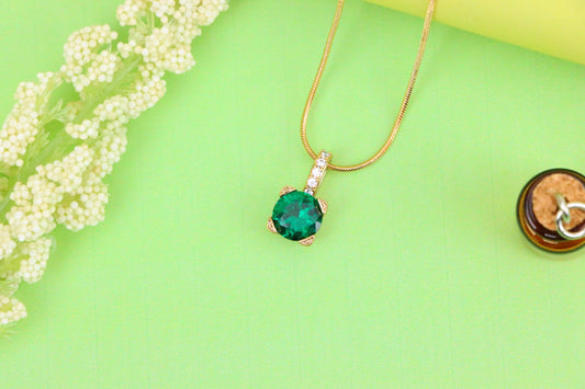 Vibrant Green Round Pendant with Stone-Studded Gold Plated Bail, XPPT1716 (2150-8)