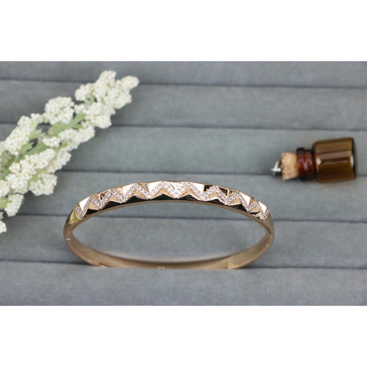 Chic Rose Gold Zigzag Bangle with Crystal Accents, XPBL0569 (2057-9)