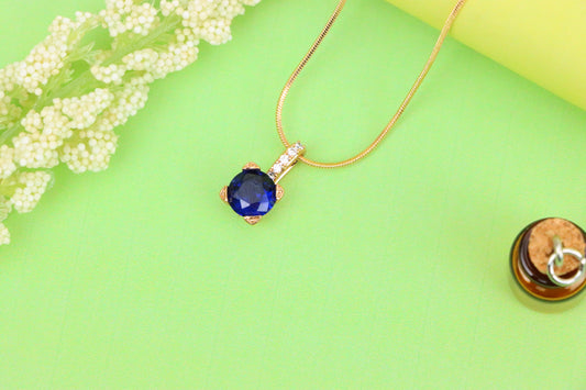 Elegant Blue Round Pendant with Gold Plated Embellished Bail, XPPT1717 (2150-8)