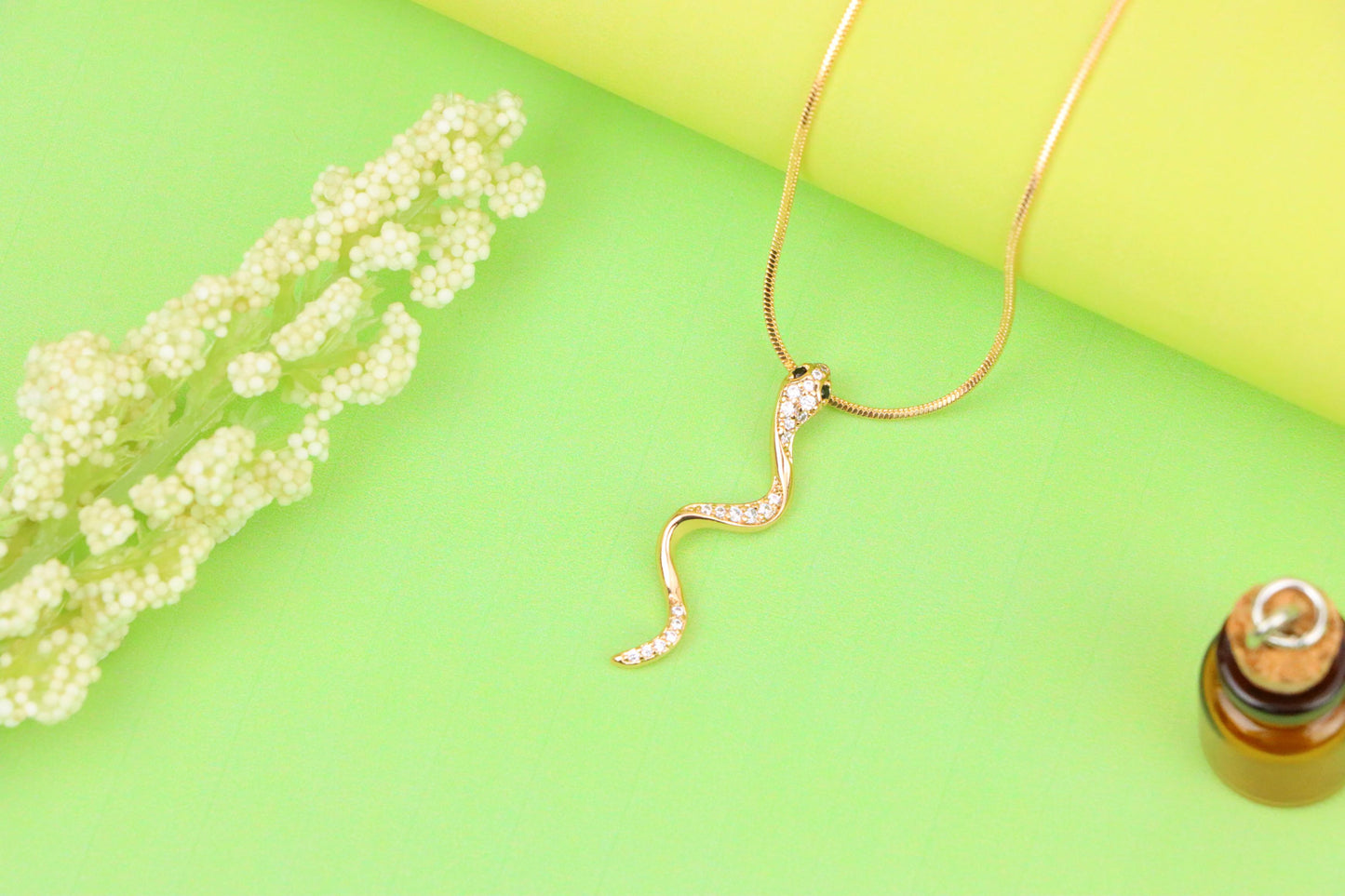 Slim Rose Gold Snake Pendant with Crystal Detailing, XPPT1275 (2128-1)