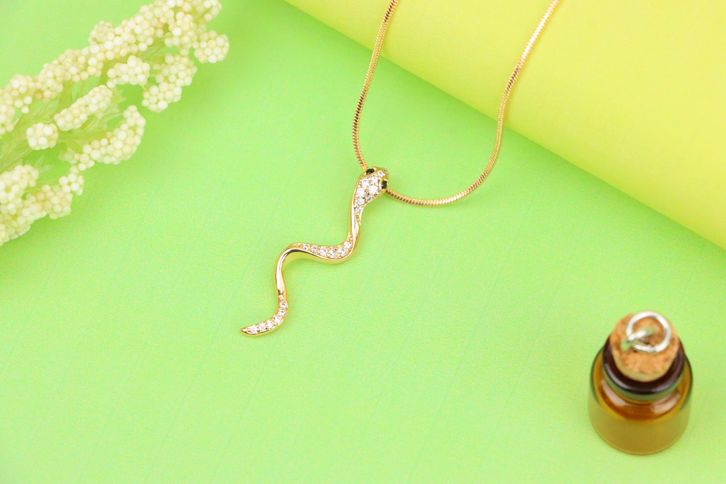 Slim Rose Gold Snake Pendant with Crystal Detailing, XPPT1275 (2128-1)