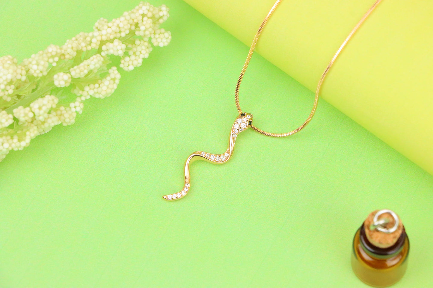 Slim Rose Gold Snake Pendant with Crystal Detailing, XPPT1275 (2128-1)