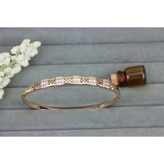 Rose Gold Bangle with Lattice Design and Crystal Accents, XPBL0572 (2058-2)
