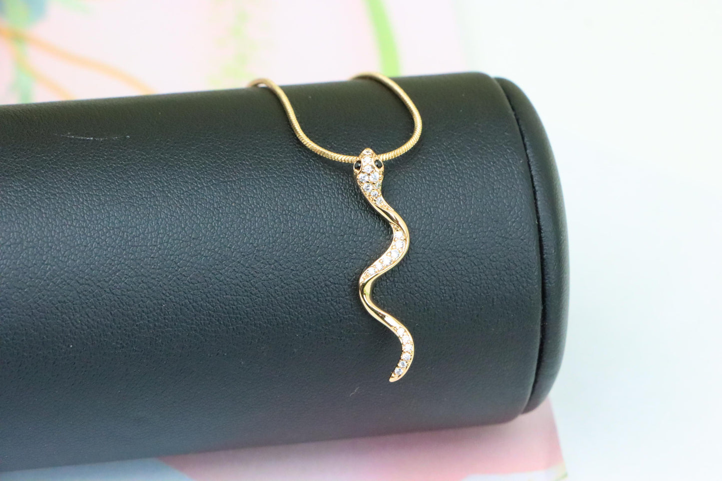Slim Rose Gold Snake Pendant with Crystal Detailing, XPPT1275 (2128-1)