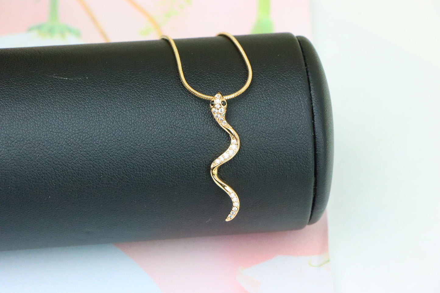 Slim Rose Gold Snake Pendant with Crystal Detailing, XPPT1275 (2128-1)