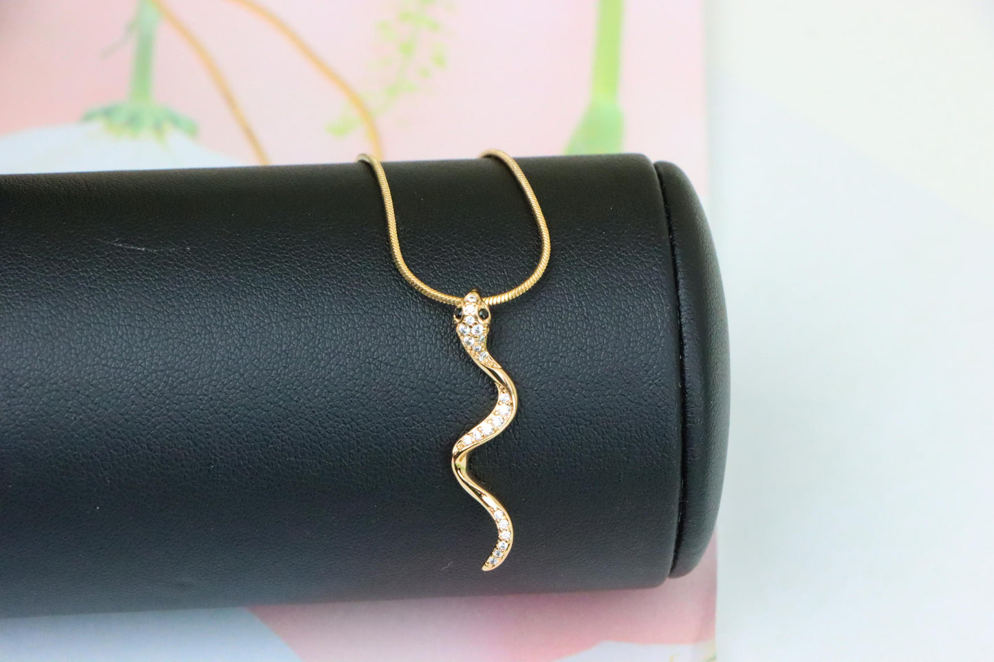 Slim Rose Gold Snake Pendant with Crystal Detailing, XPPT1275 (2128-1)