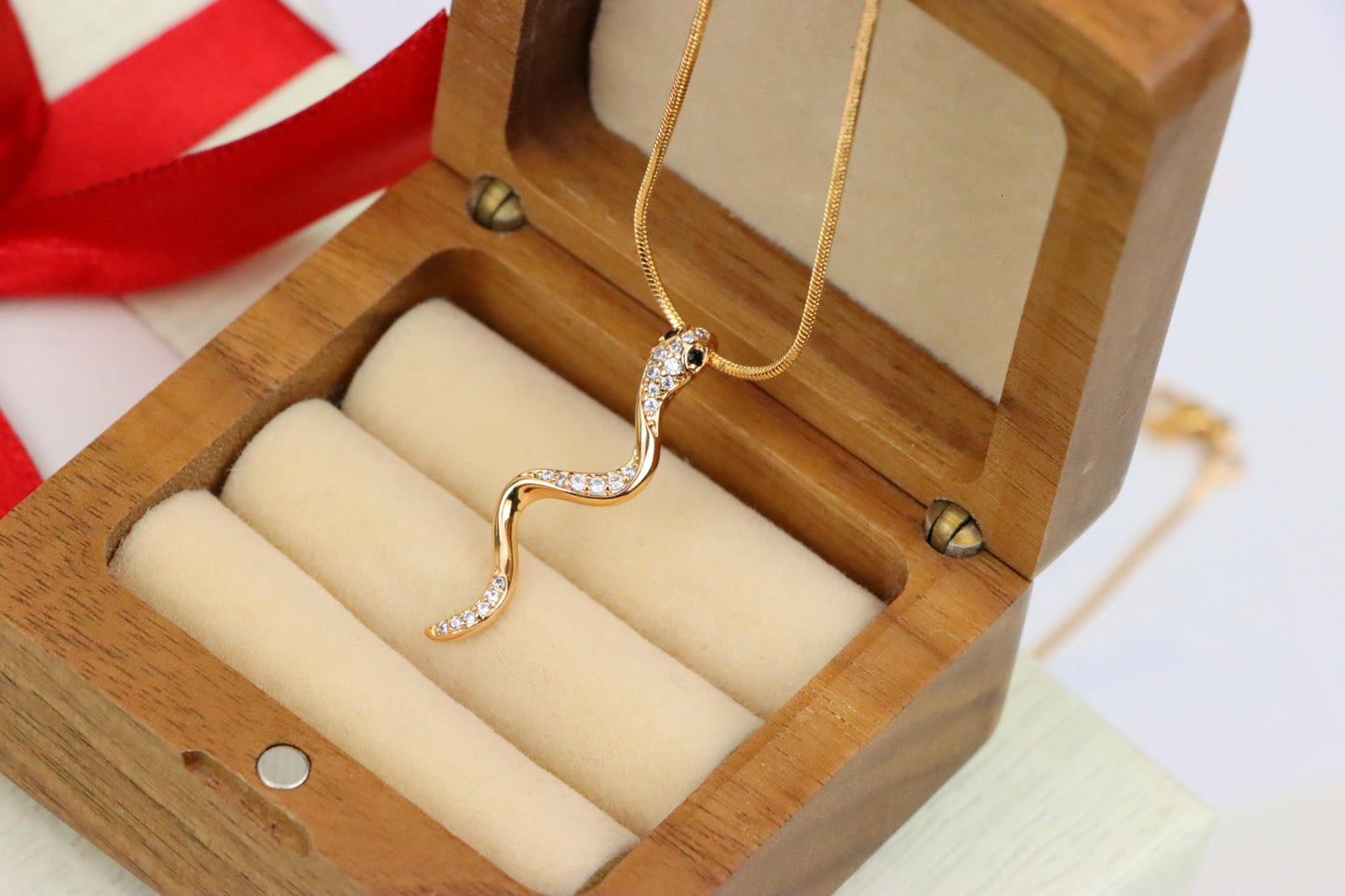 Slim Rose Gold Snake Pendant with Crystal Detailing, XPPT1275 (2128-1)