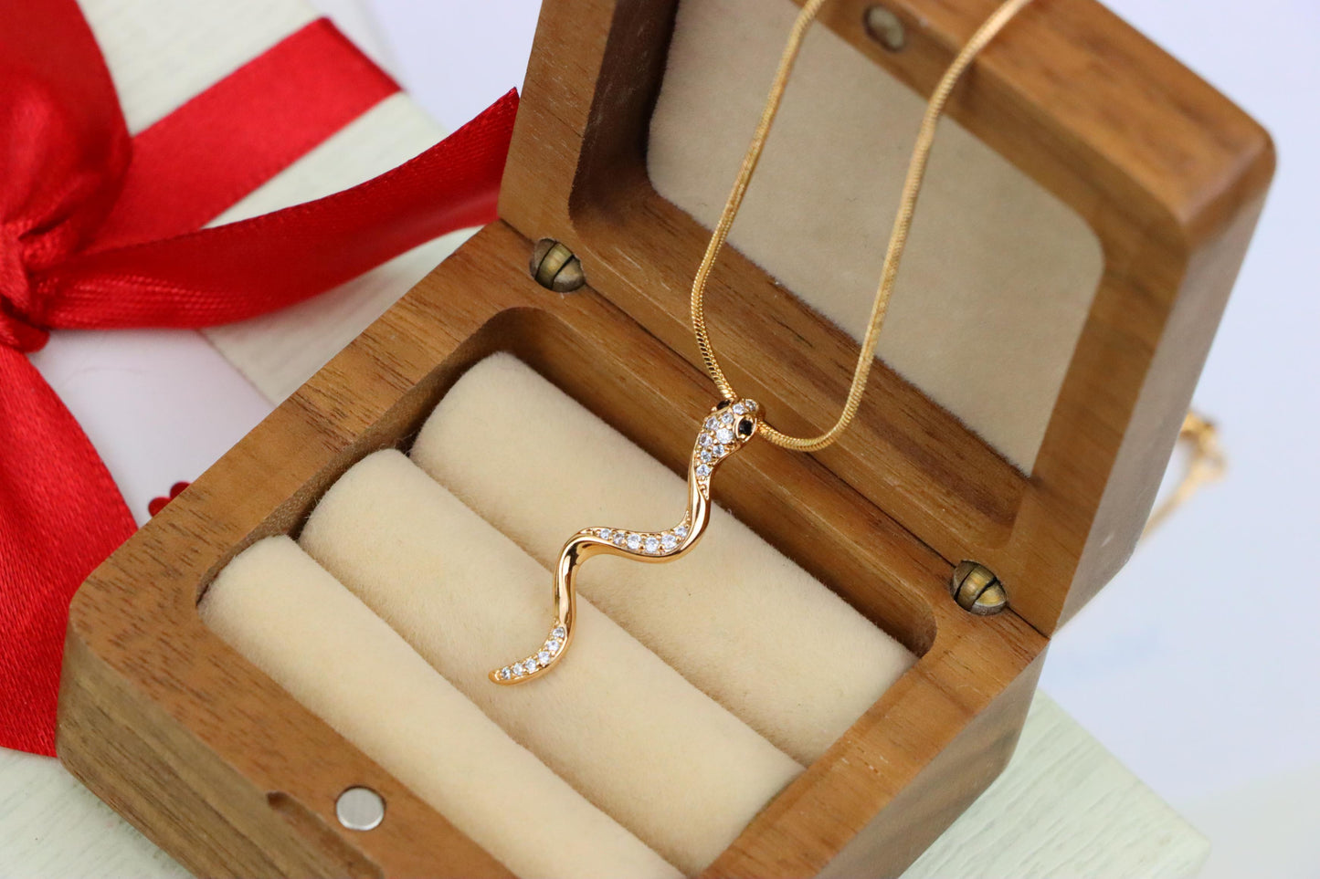 Slim Rose Gold Snake Pendant with Crystal Detailing, XPPT1275 (2128-1)