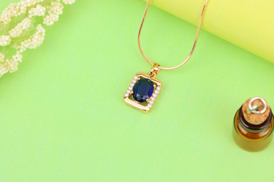 Rose Gold Rectangle Pendant with Blue Stone and Crystal Accents, XPPT1276 (2128-2)