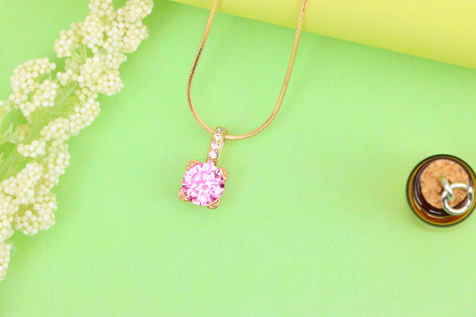 Elegant Pink Round Pendant with Gold Plated Sparkling Bail Detail, XPPT1720 (2150-8)