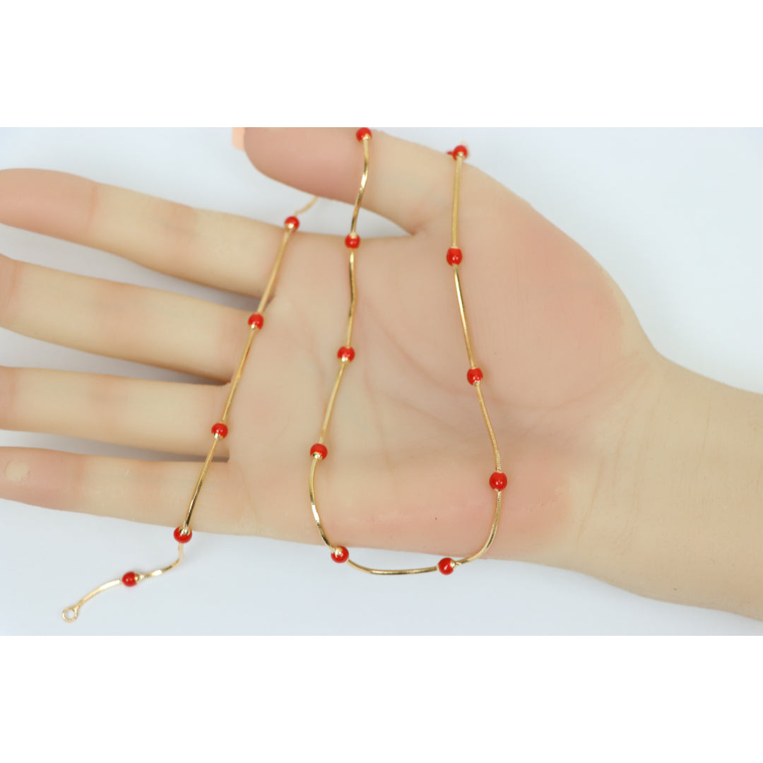 Rose Gold Necklace with Red Beads Elegant Accent Chain, XPNL0134 (2014-4)