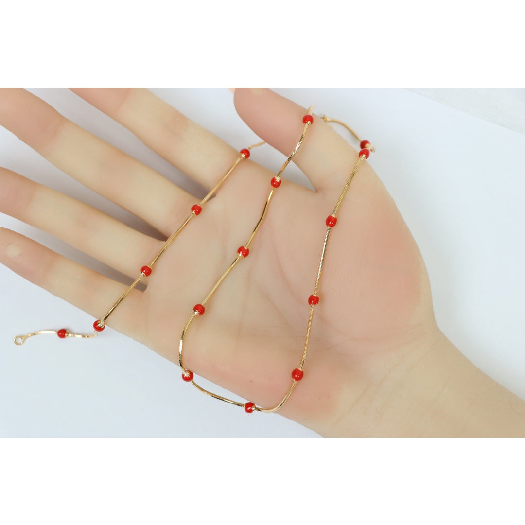 Rose Gold Necklace with Red Beads Elegant Accent Chain, XPNL0134 (2014-4)