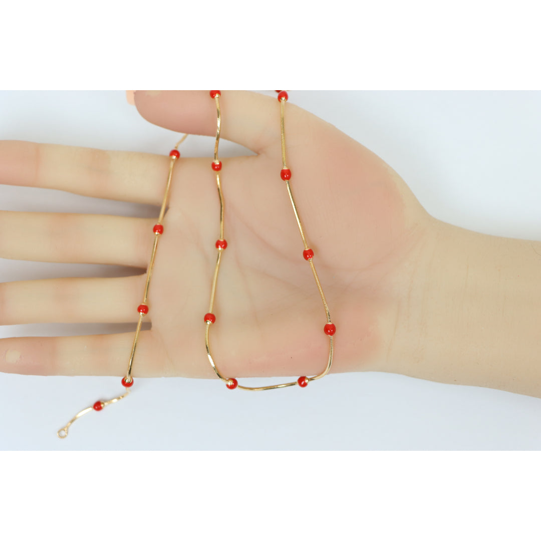 Rose Gold Necklace with Red Beads Elegant Accent Chain, XPNL0134 (2014-4)
