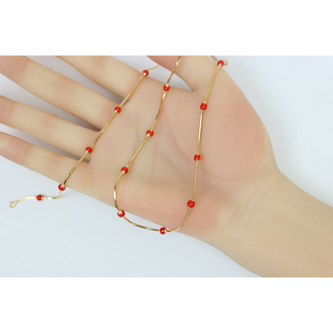 Rose Gold Necklace with Red Beads Elegant Accent Chain, XPNL0134 (2014-4)
