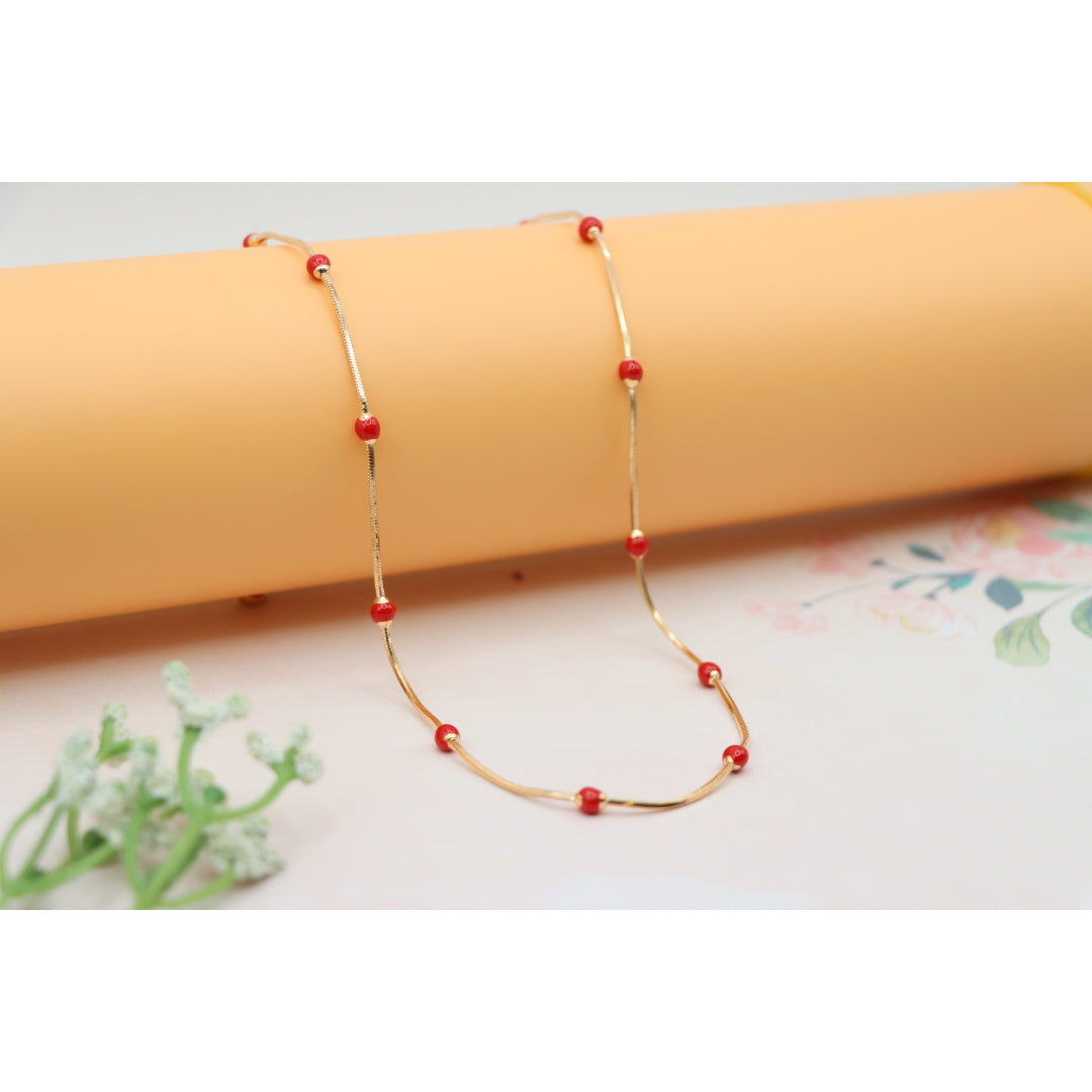 Rose Gold Necklace with Red Beads Elegant Accent Chain, XPNL0134 (2014-4)