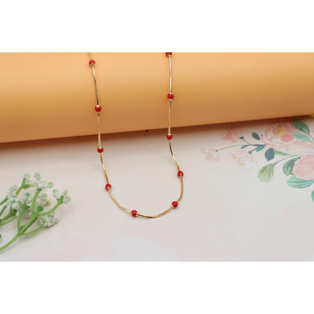Rose Gold Necklace with Red Beads Elegant Accent Chain, XPNL0134 (2014-4)