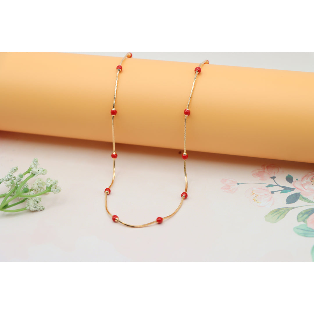 Rose Gold Necklace with Red Beads Elegant Accent Chain, XPNL0134 (2014-4)