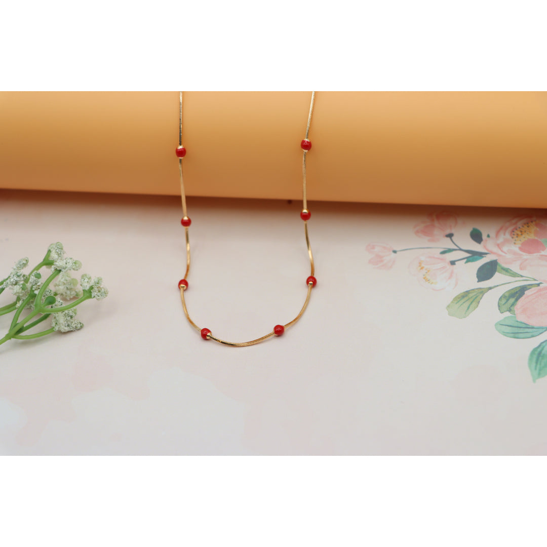 Rose Gold Necklace with Red Beads Elegant Accent Chain, XPNL0134 (2014-4)