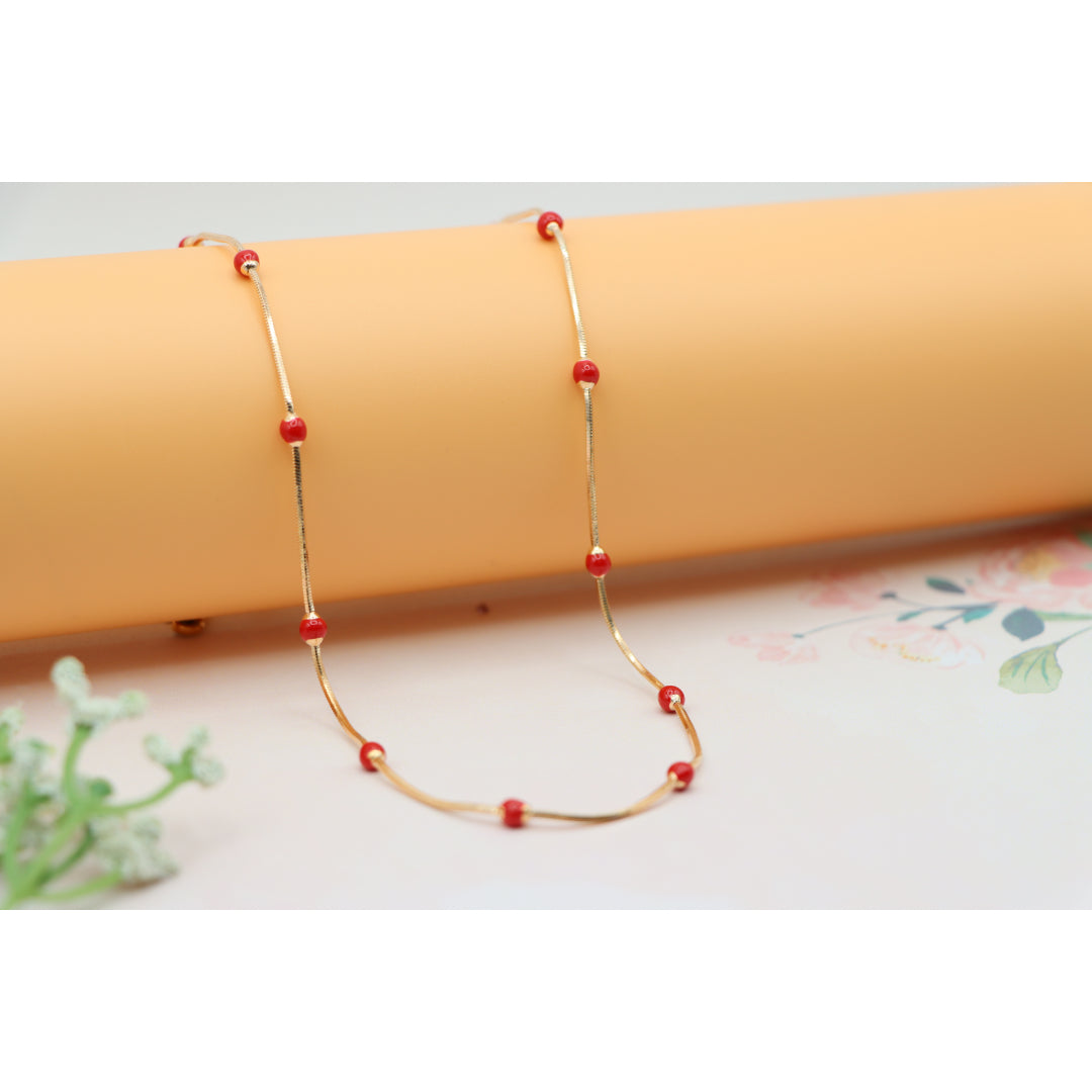 Rose Gold Necklace with Red Beads Elegant Accent Chain, XPNL0134 (2014-4)