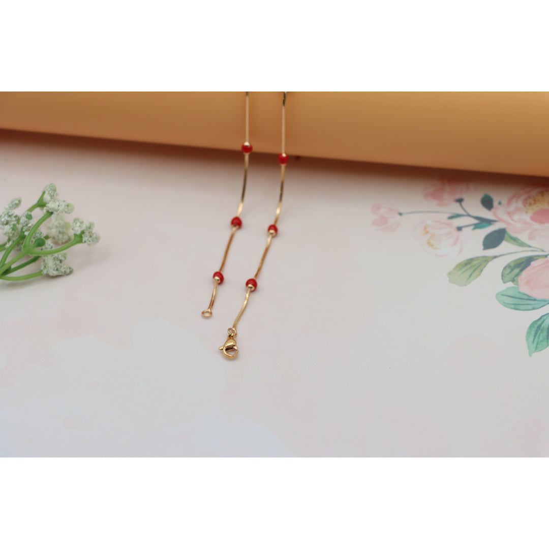 Rose Gold Necklace with Red Beads Elegant Accent Chain, XPNL0134 (2014-4)