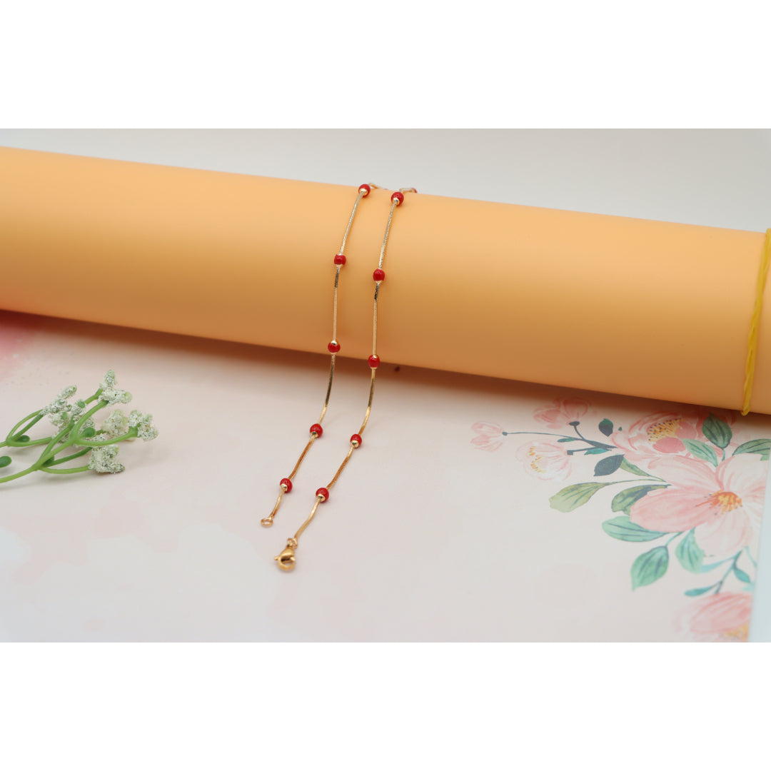 Rose Gold Necklace with Red Beads Elegant Accent Chain, XPNL0134 (2014-4)