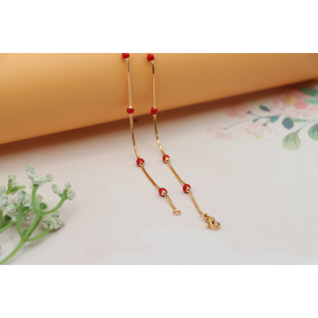 Rose Gold Necklace with Red Beads Elegant Accent Chain, XPNL0134 (2014-4)
