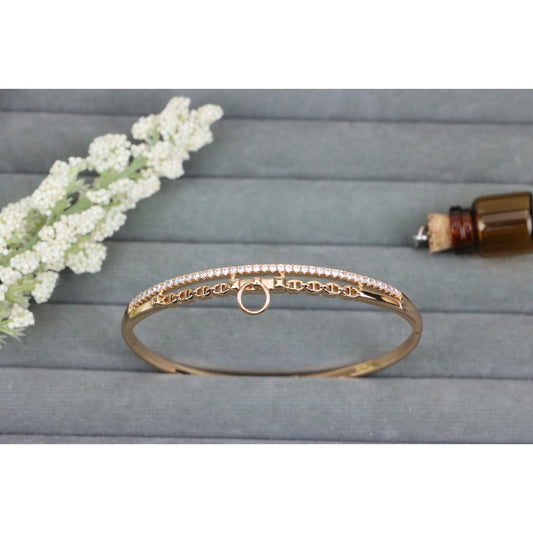 Rose Gold Chain Link Bangle with Dangling Ring, XPBL0576 (2058-6)