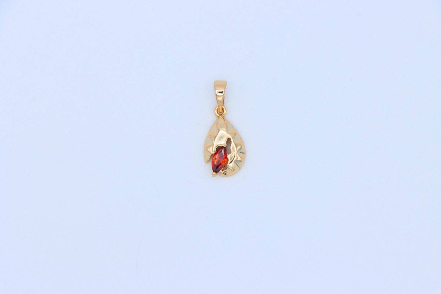 Gold Teardrop Pendant with Marquise Red Stone and Textured Design, XPPT1722 (2150-9)