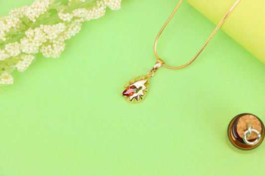 Gold Teardrop Pendant with Marquise Red Stone and Textured Design, XPPT1722 (2150-9)