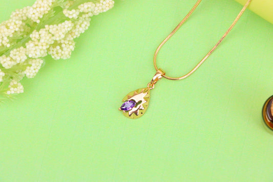 Gold Teardrop Pendant with Marquise Purple Stone and Artistic Texture, XPPT1723 (2150-9)