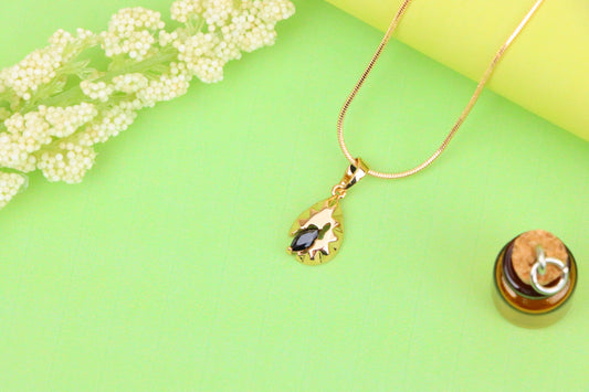Teardrop Leaf Pendant with Marquise Black Stone in Gold Finish, XPPT1725 (2150-9)