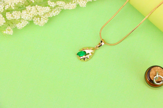Teardrop Leaf Pendant with Marquise Green Stone in Gold Finish, XPPT1726 (2150-9)